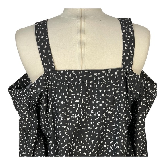 BEBE Black Grey White Polka Dot Long Sleeve Off the Shoulder Strap Blouse Sz XL - Picture 6 of 12